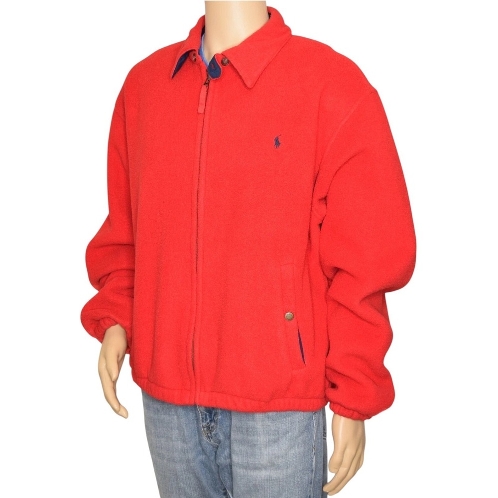 Vtg 90s Polo Ralph Lauren Harrington Red Polartec Fleece Swing Top Jacket Men XL